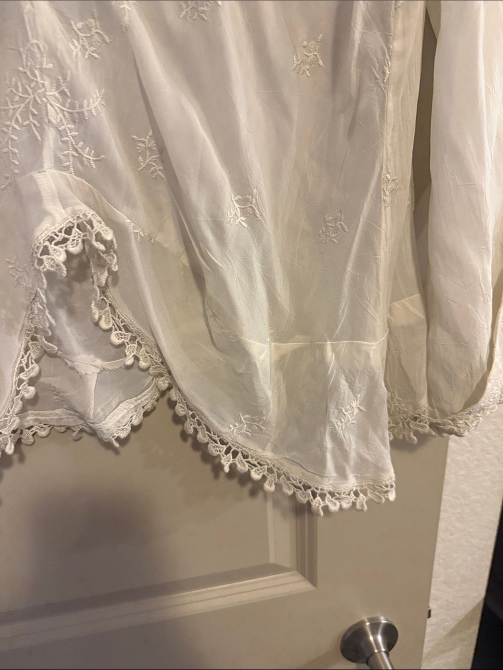 Johnny Was Cream Embroidered V-Neck Peasant Blouse - Picture 5 of 8